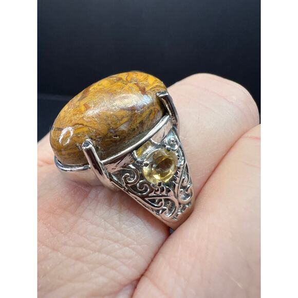 NEW script stone and citrine stainless steel ring size 8 - Picture 3 of 14